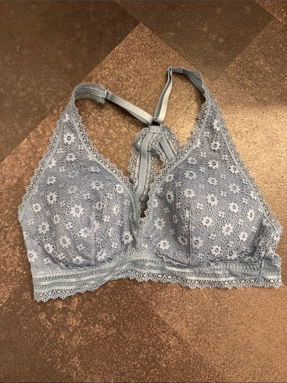 Victoria's Secret Light Blue Floral Lace Racerback Bralette